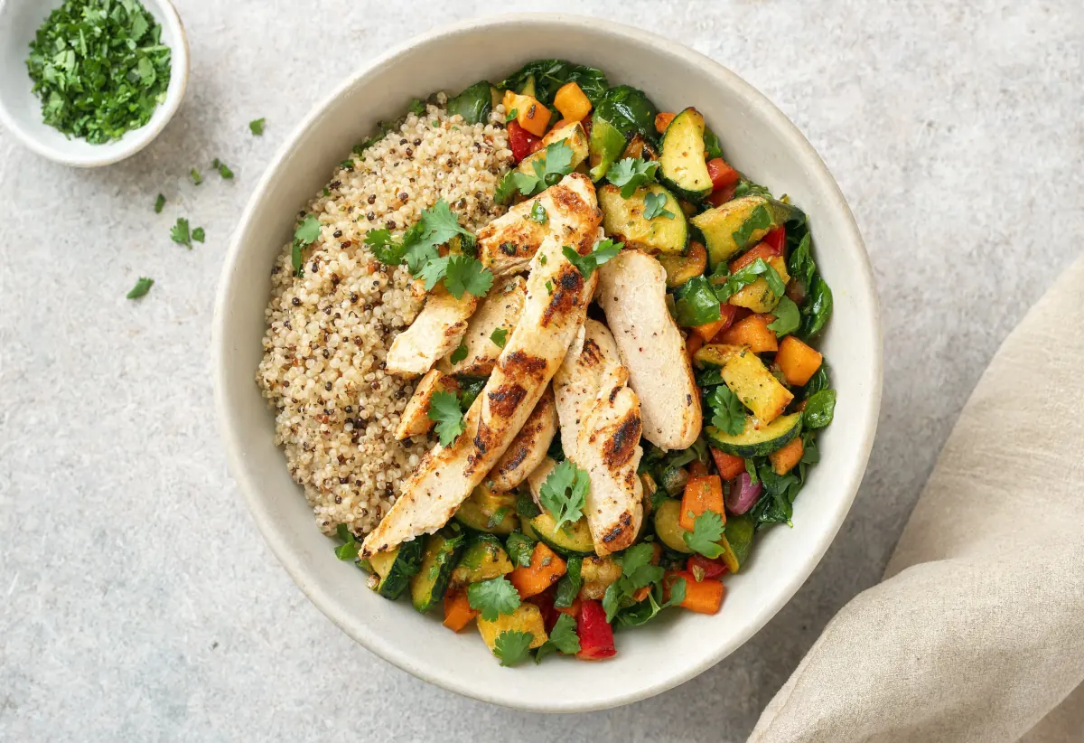 Hühnchen-Bowl mit Quinoa und Gemüse – ausgewogenes Mittagessen