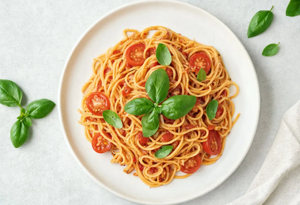 Tomaten-Pasta mit frischem Basilikum – schnelles Feierabend-Gericht